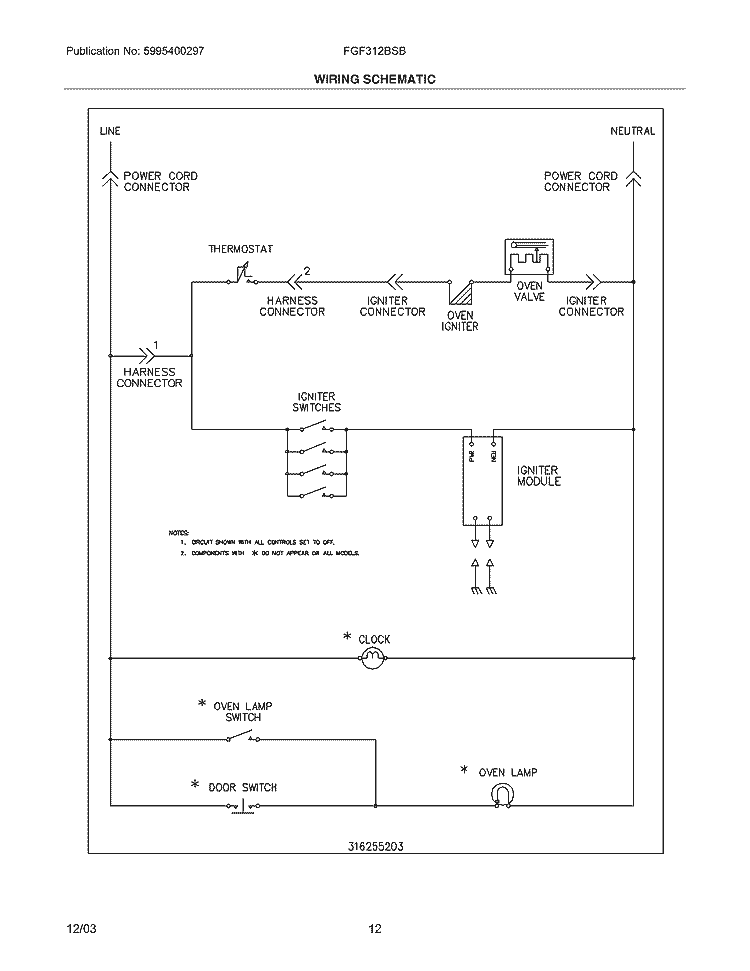 WIRING SCHEMATIC Diagram and Parts List for FGF312BSB  Frigidaire Range