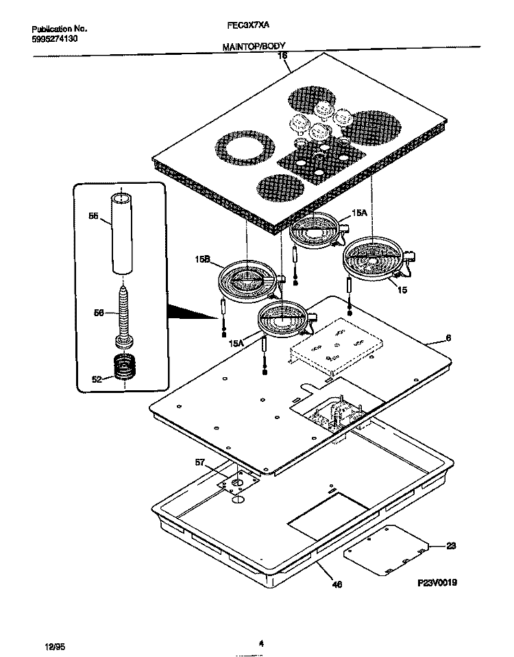 MAIN TOP / BODY Diagram and Parts List for FEC3X7XAB6  Frigidaire Cooktop