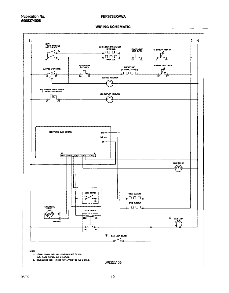 WIRING SCHEMATIC Diagram and Parts List for FEF363BXAWA  Frigidaire Range