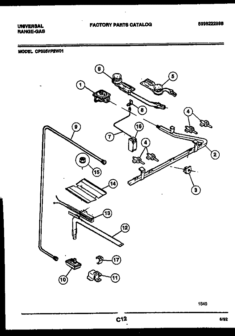 BURNER PARTS Diagram and Parts List for CP303VP2J01  Uni Range