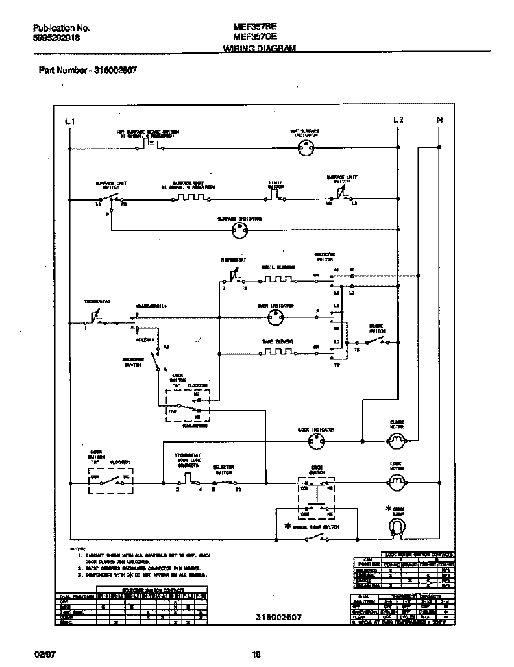 WIRING DIAGRAM Diagram and Parts List for MEF357BEDD  Frigidaire Range