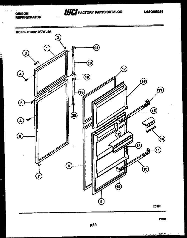 DOOR PARTS Diagram and Parts List for RT17F7WV3A  Gibson Refrigerator