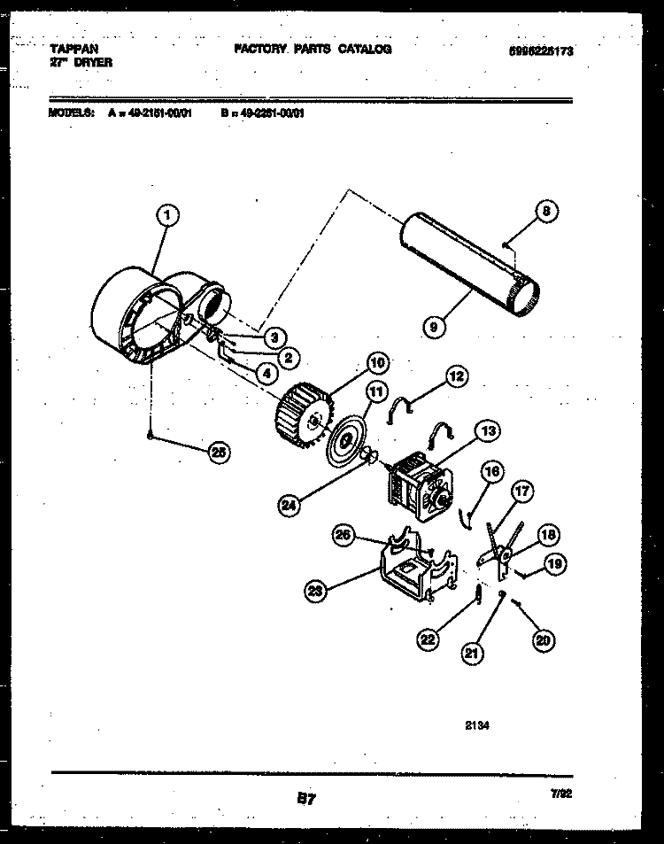 BLOWER AND DRIVE PARTS Diagram and Parts List for 49-2151-23-01  Tappan Dryer