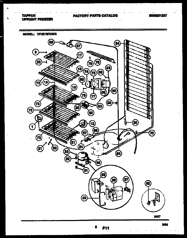 SYSTEM AND ELECTRICAL PARTS Diagram and Parts List for TFU21M7AW2  Tappan Freezer