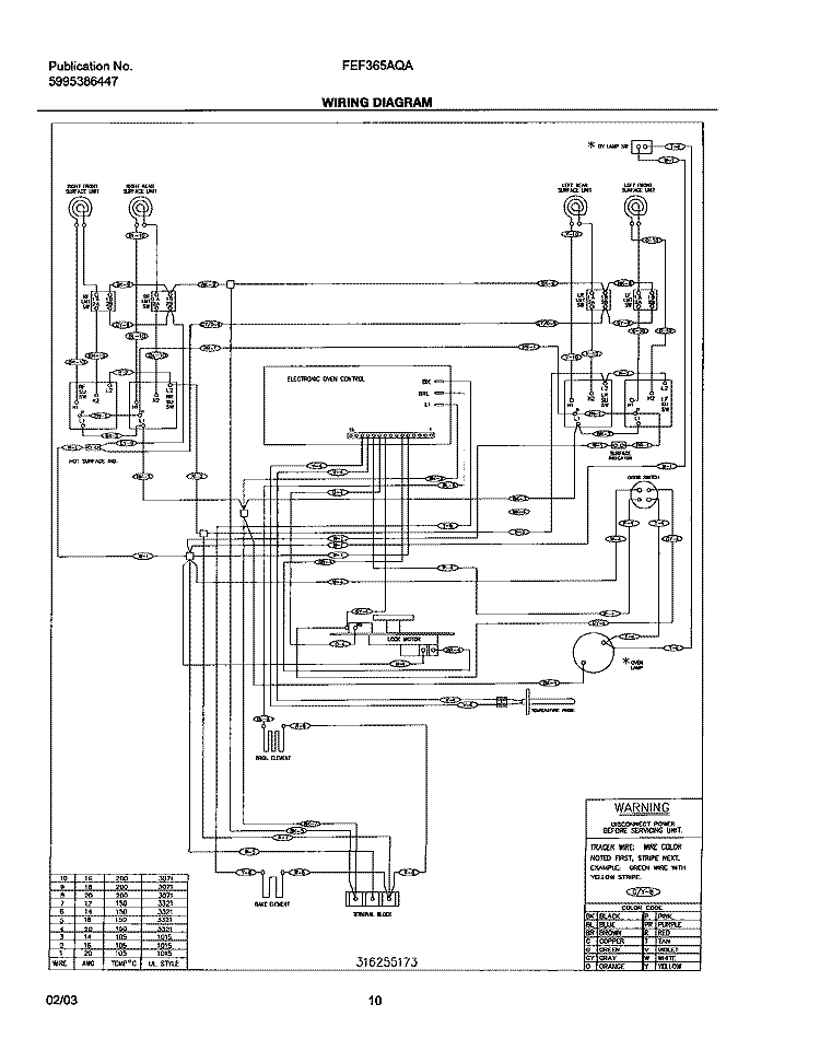 WIRING DIAGRAM Diagram and Parts List for FEF365AQA  Frigidaire Range