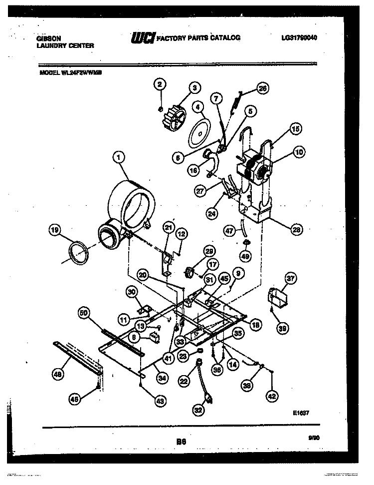 BLOWER, IDLER ARM CLUTCH AND MOTOR Diagram and Parts List for WL24F2WWMB  Gibson Washer