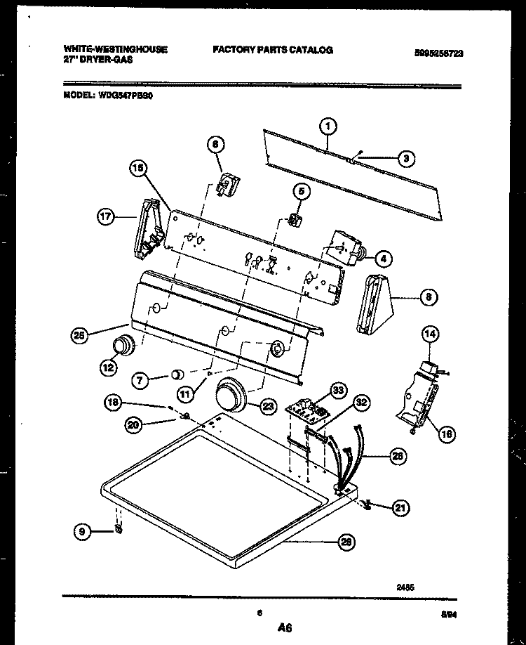CONSOLE AND CONTROL PARTS Diagram and Parts List for WDG547PBS0  Frigidaire Dryer
