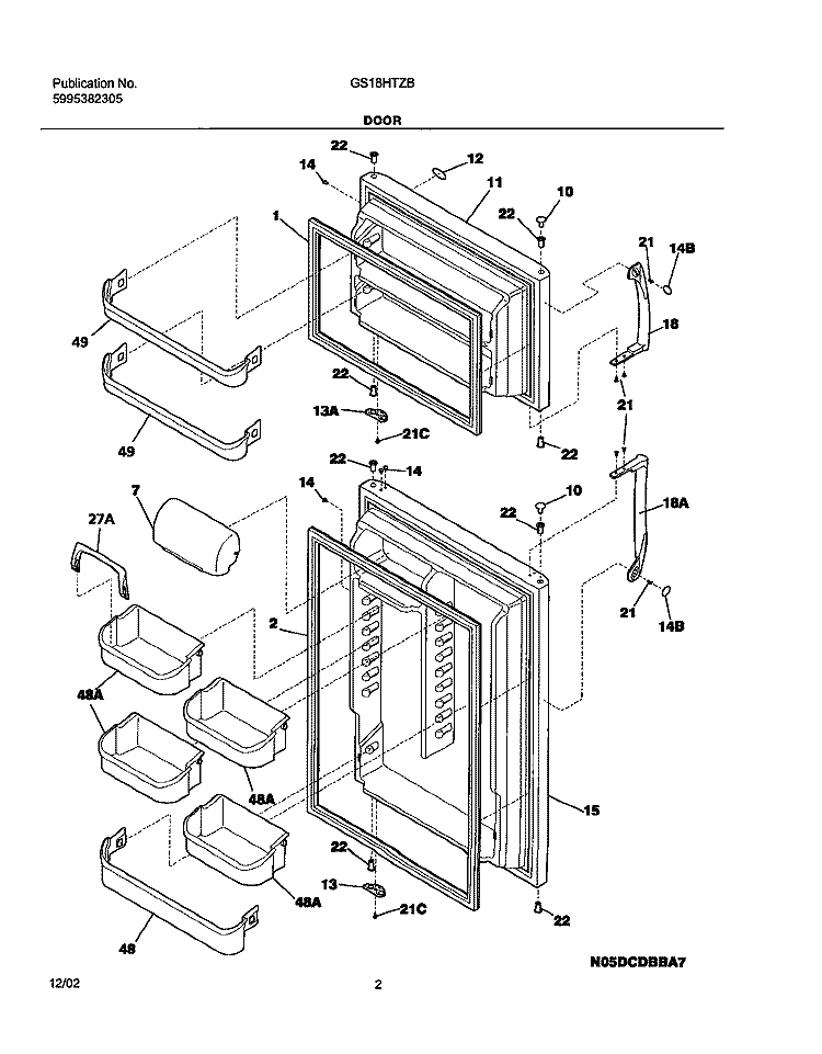 DOORS Diagram and Parts List for GS18HTZBW4  Frigidaire Refrigerator
