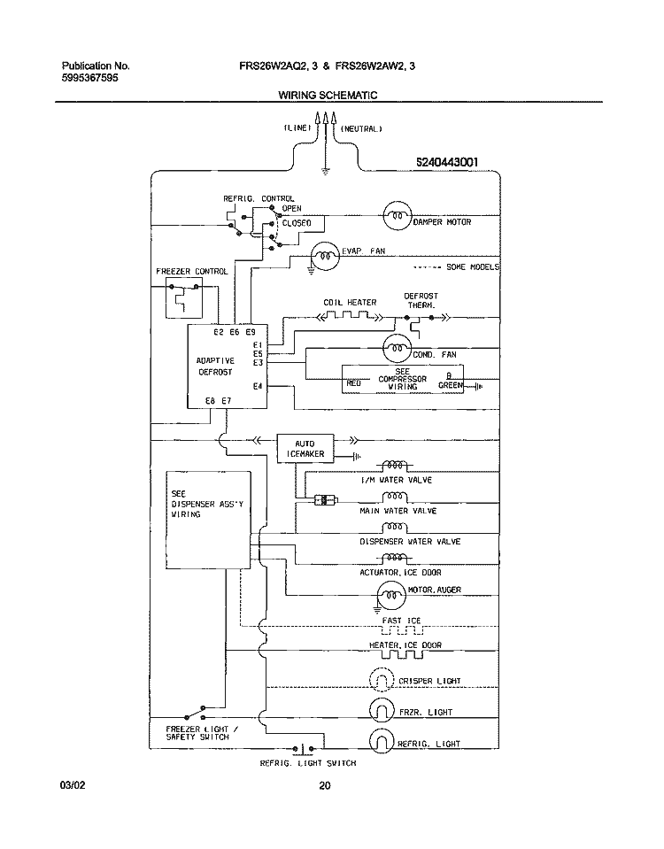 WIRING SCHEMATIC Diagram and Parts List for FRS26W2AW2  Frigidaire Refrigerator