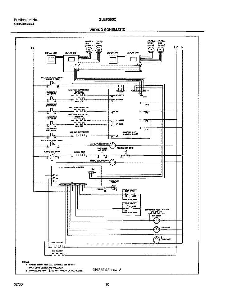 WIRING SCHEMATIC Diagram and Parts List for GLEF396CSA  Frigidaire Range