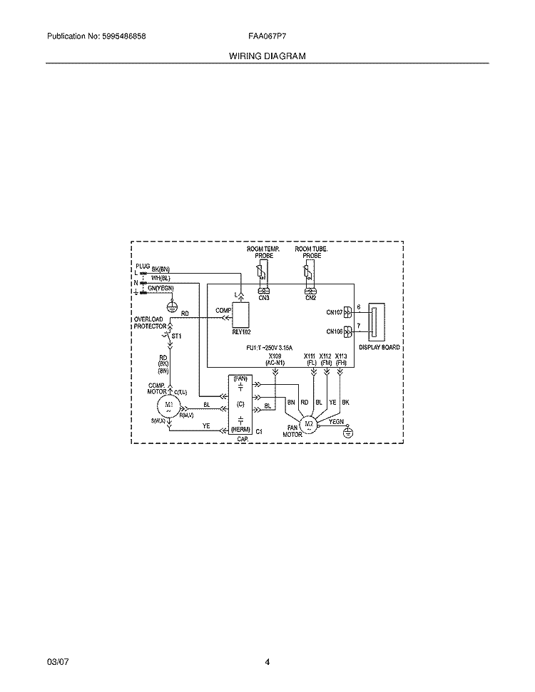 WIRING DIAGRAM Diagram and Parts List for FAA067P7AENG4  Frigidaire Air Conditioner