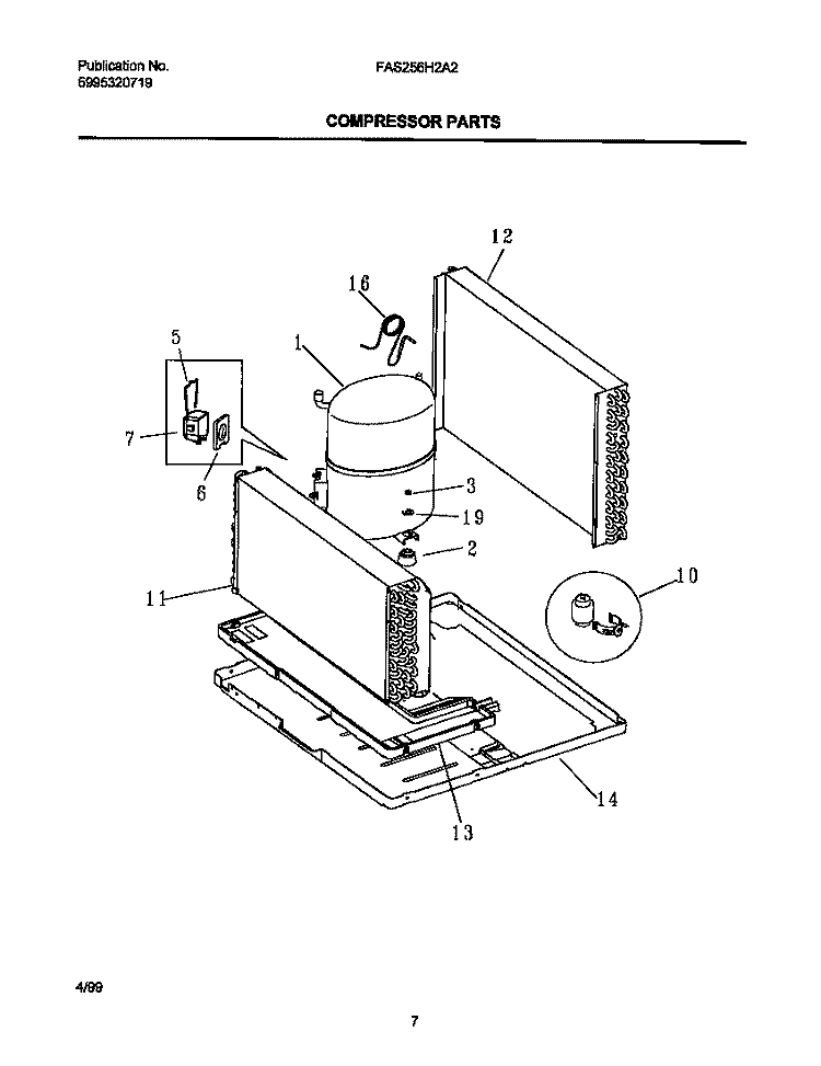 COMPRESSOR PARTS Diagram and Parts List for FAS256H2A2  Frigidaire Air Conditioner
