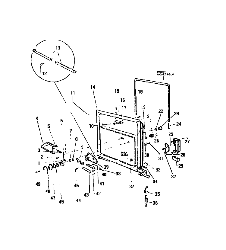 INNER PANEL & COMPONENTS Diagram and Parts List for SU500DXR5  Frigidaire Dishwasher