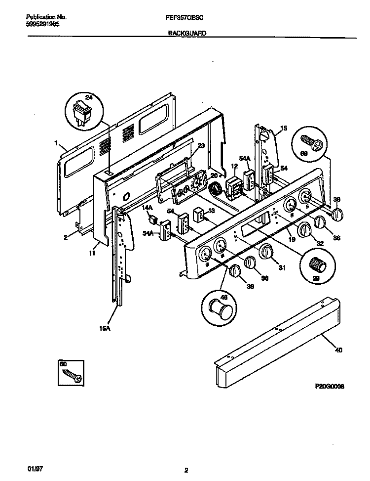 BACKGUARD Diagram and Parts List for FEF357CESC  Frigidaire Range