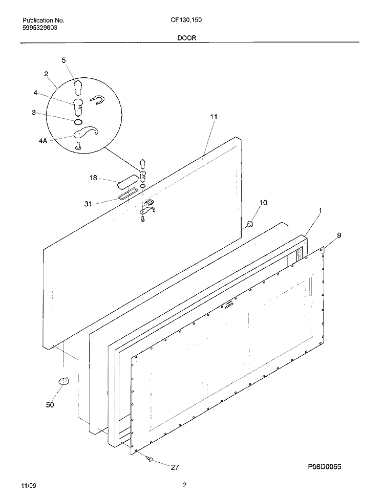 DOOR Diagram and Parts List for CF150  Frigidaire Freezer