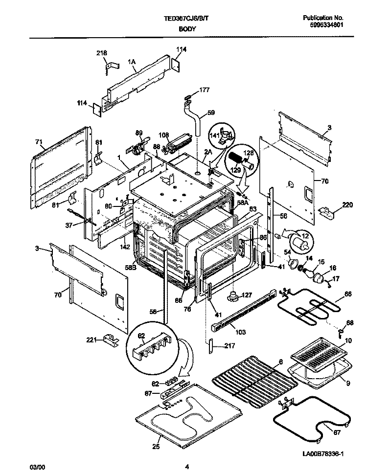 BODY Diagram and Parts List for TED367CJS1  Tappan Wall Oven