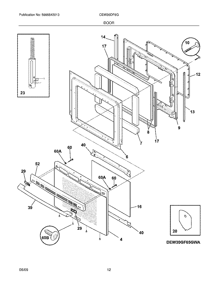 DOOR Diagram and Parts List for CEW30DF6GWC  Electrolux Range