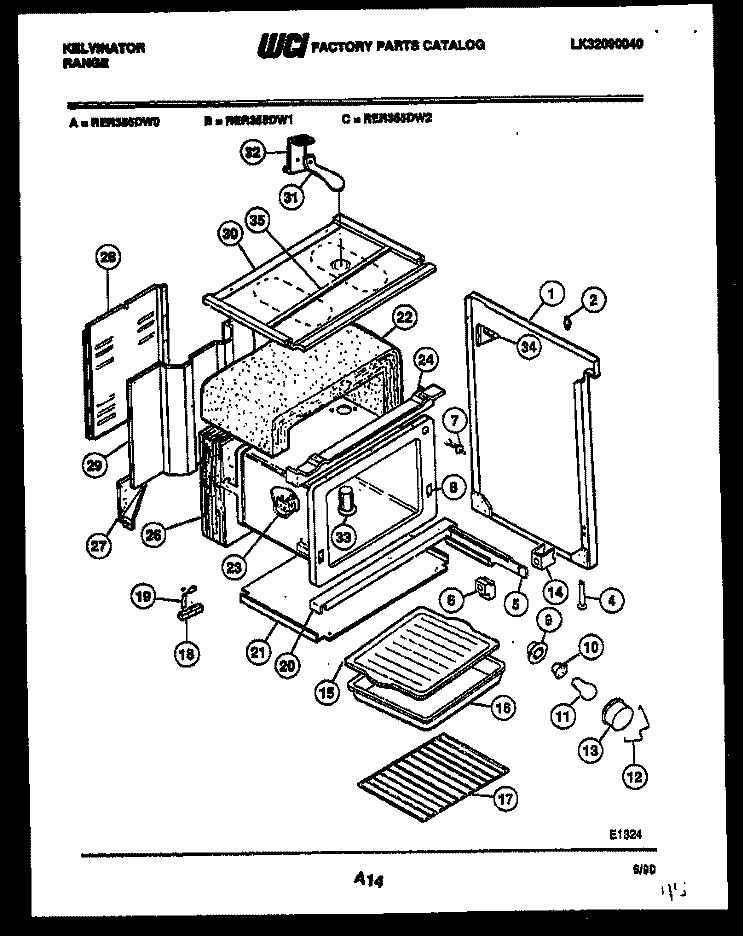 BODY PARTS Diagram and Parts List for RER355DD0  Kelvinator Range