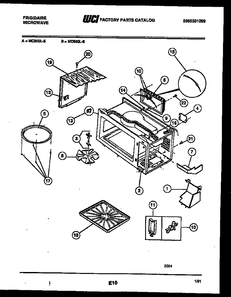 WRAPPER AND BODY PARTS Diagram and Parts List for MC850L6  Frigidaire Microwave