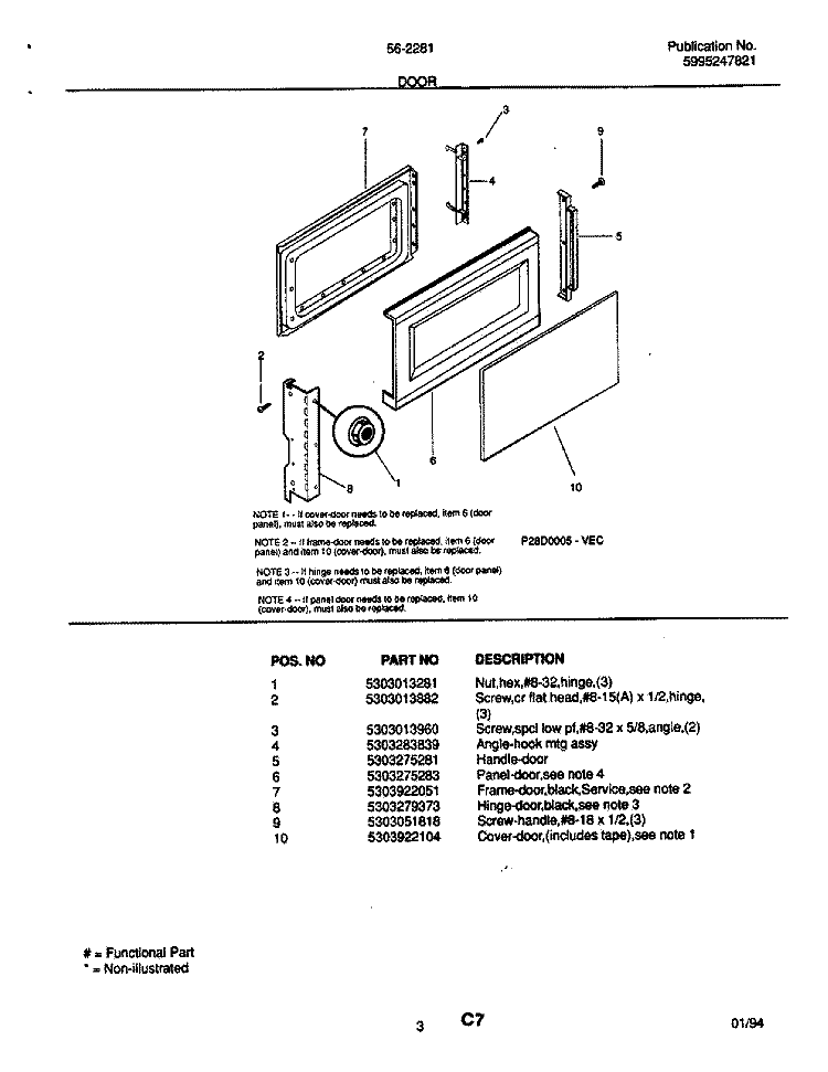 DOOR Diagram and Parts List for 56-2281-10/03  Frigidaire Microwave