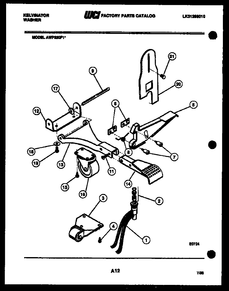 PORTABLE WASHER COMPONENTS Diagram and Parts List for AWP330F1W  Kelvinator Washer