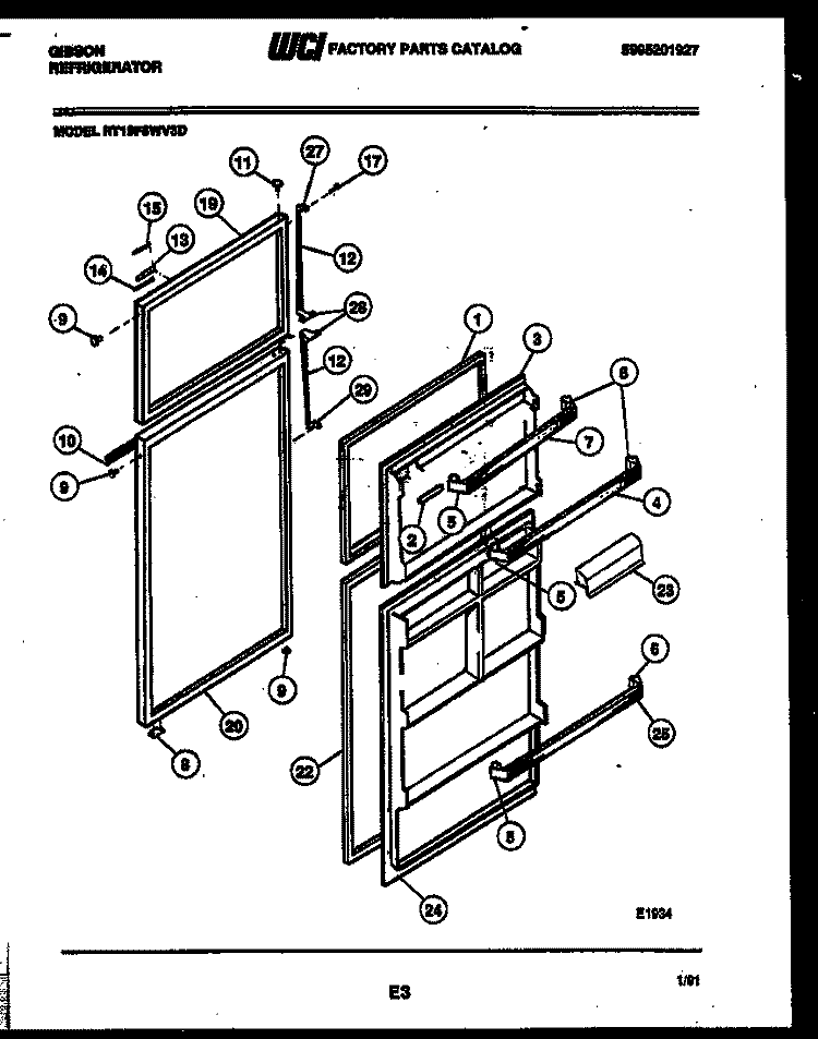 DOOR PARTS Diagram and Parts List for RT19F6WV3D  Gibson Refrigerator