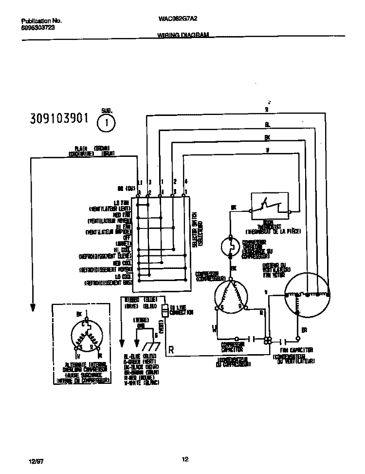 WIRING DIAGRAM Diagram and Parts List for WAC082G7A2  Frigidaire Air Conditioner