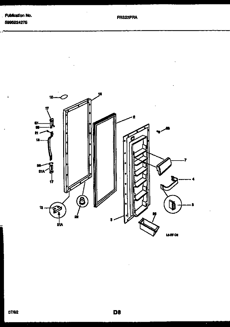 REFRIGERATOR DOOR PARTS Diagram and Parts List for FRS22PRAD0  Frigidaire Refrigerator