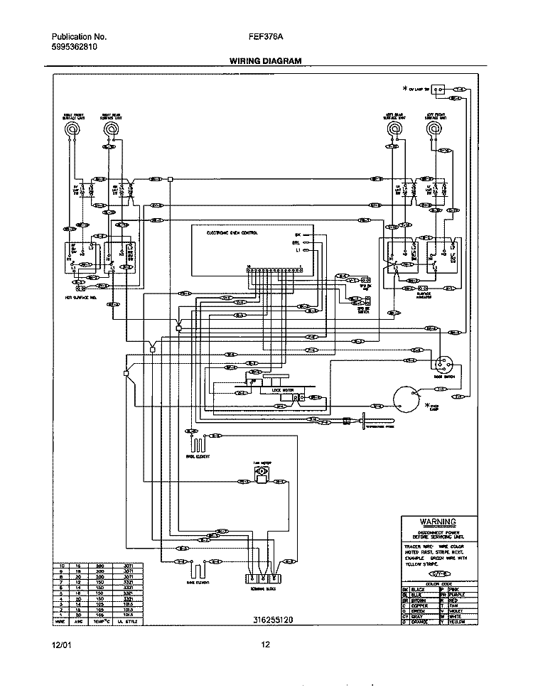 WIRING DIAGRAM Diagram and Parts List for FEF376ASE  Frigidaire Range