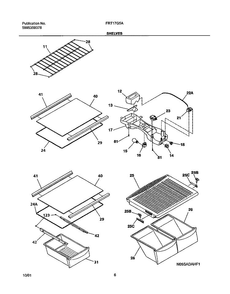 SHELVES Diagram and Parts List for FRT17G5AZ0  Frigidaire Refrigerator
