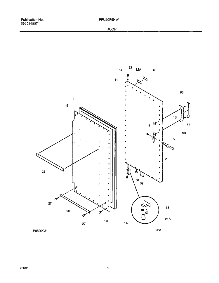 DOOR Diagram and Parts List for FFU20F9HW2  Frigidaire Freezer