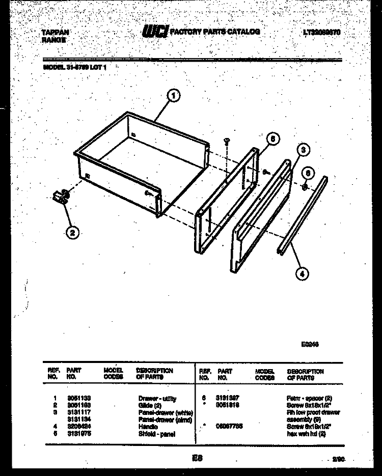 DRAWER PARTS Diagram and Parts List for 31-6759-00-01  Tappan Range