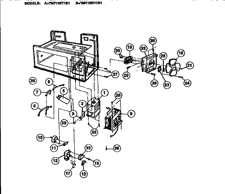 CONTROLS Diagram and Parts List for TMT106T1W1  Tappan Microwave