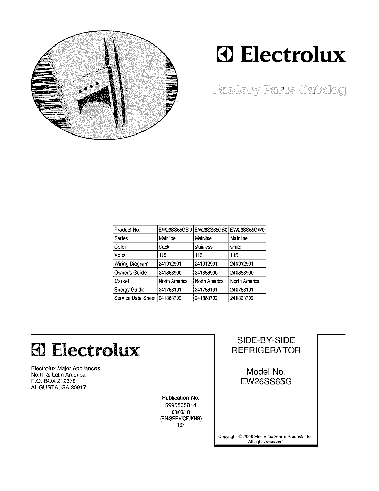 COVER Diagram and Parts List for EW26SS65GS0  Electrolux Refrigerator
