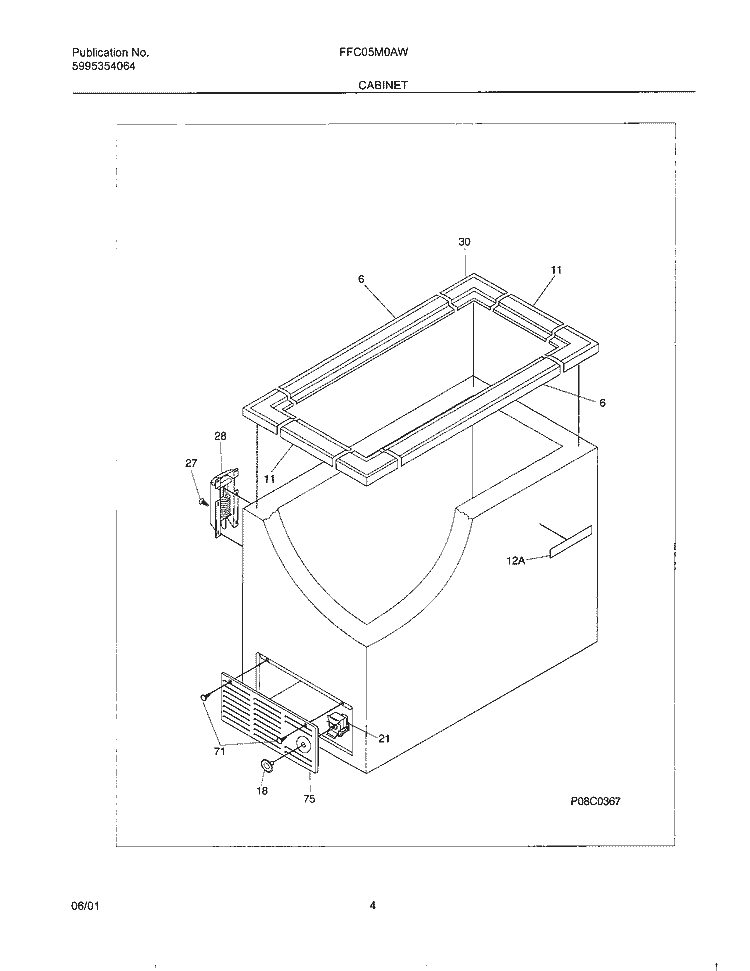 CABINET Diagram and Parts List for FFC05M0AW0  Frigidaire Freezer