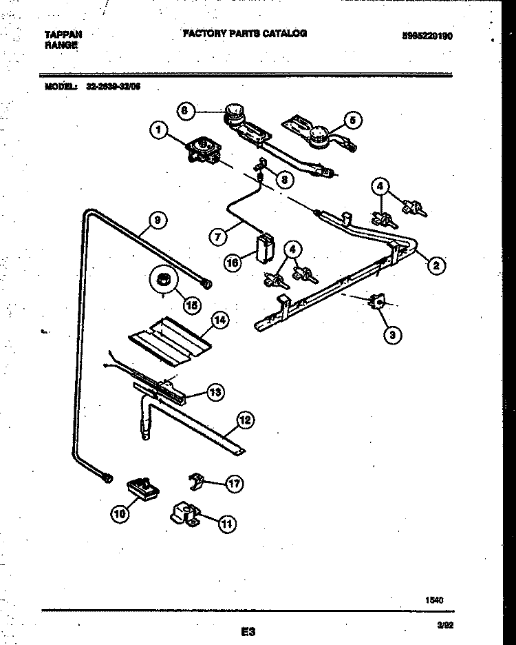 BURNER PARTS Diagram and Parts List for 32-2639-00-06  Tappan Range