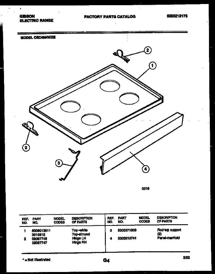 COOKTOP PARTS Diagram and Parts List for CEC4M4WXE  Gibson Range