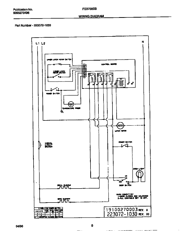 WIRING DIAGRAM Diagram and Parts List for FEB756BBB2  Frigidaire Wall Oven