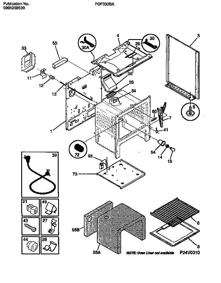 BODY Diagram and Parts List for FGF333BADB  Frigidaire Range