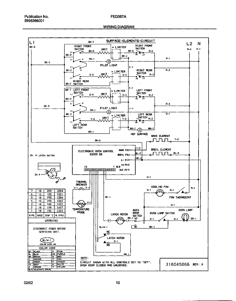 WIRING DIAGRAM Diagram and Parts List for FED367AQC  Frigidaire Range