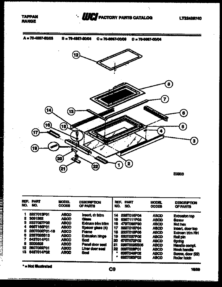 TOP DOOR PARTS Diagram and Parts List for 76-4667-00-04  Tappan Microwave Oven Combo
