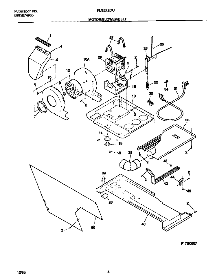 MOTOR / BLOWER / BELT Diagram and Parts List for FLSE72GCT1  Frigidaire Washer Dryer Combo