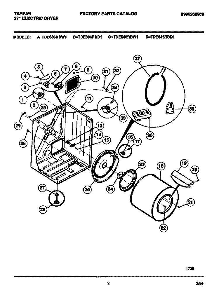 CABINET, DRUM, HEATER ASSEMBLY Diagram and Parts List for TDE336RBD1  Tappan Dryer
