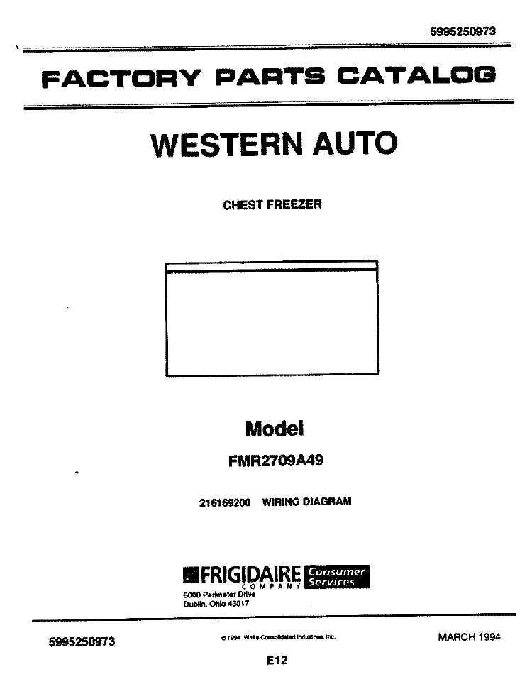 COVER Diagram and Parts List for FMR2709A49  Frigidaire Freezer