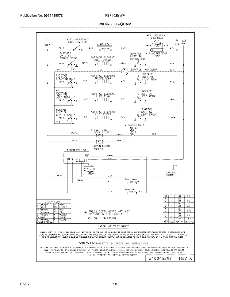 WIRING DIAGRAM Diagram and Parts List for FEF402BWF  Frigidaire Range