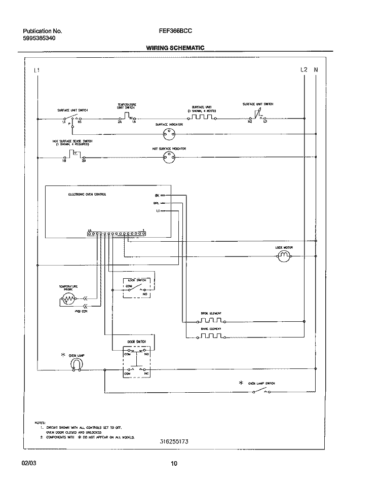 WIRING SCHEMATIC Diagram and Parts List for FEF366BCC  Frigidaire Range