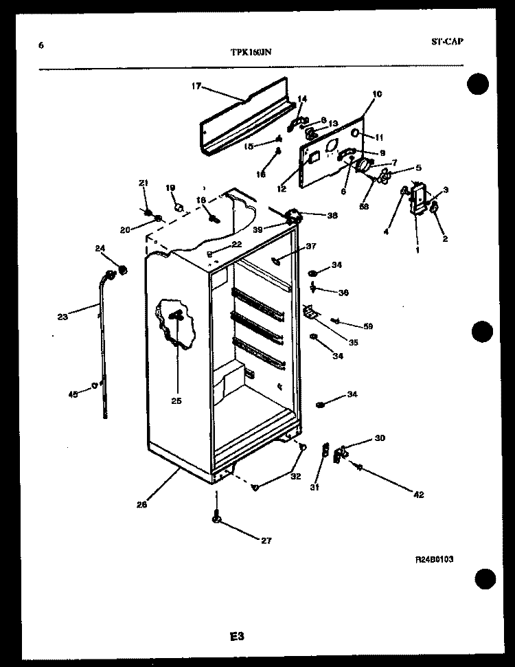 CABINET PARTS Diagram and Parts List for TPK160JN0W  Kelvinator Refrigerator