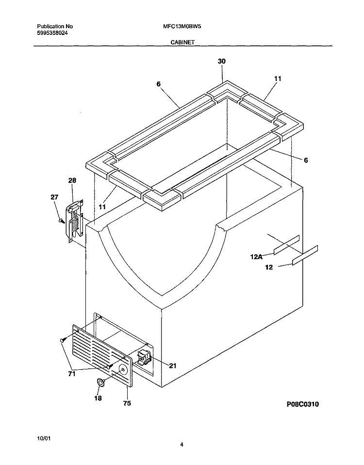 CABINET Diagram and Parts List for MFC13M0BW5  Uni Freezer