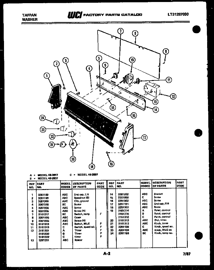 CONSOLE AND CONTROL PARTS Diagram and Parts List for 46-2857-23-01  Tappan Washer