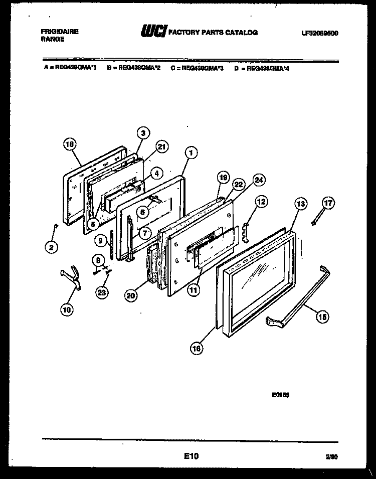 DOOR PARTS Diagram and Parts List for REG438QMA4  Frigidaire Range